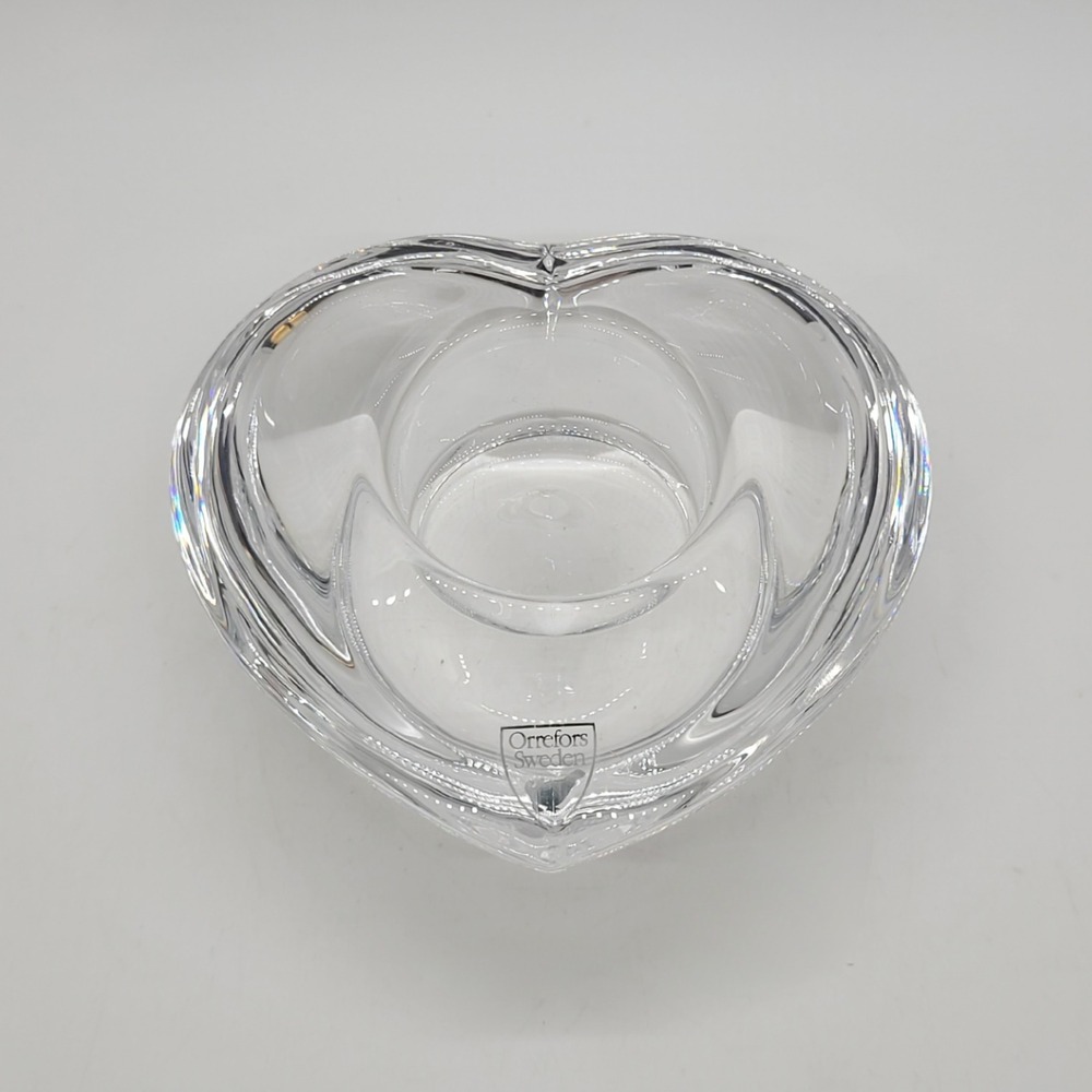 Orrefors Sweden Crystal Heart Votive Candle Holder Clear Glass Made in Sweden
